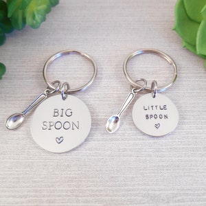 Couple's Keychain Set - "Big Spoon Little Spoon" Hand Stamped Aluminum Key Chains