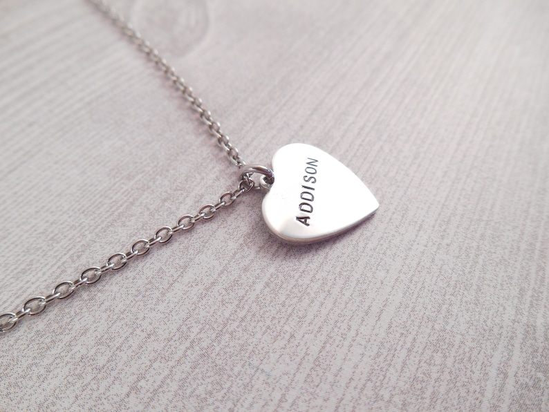 Custom Name Hand Stamped Heart Necklace Custom Heart Necklace