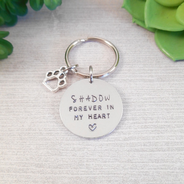 Pet Memorial Keychain - Small Custom "Forever in my Heart" Hand Stamped Aluminum Key Chain