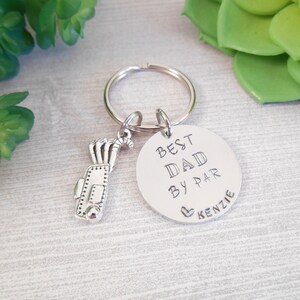 Dad Golf Keychain - Small Custom "Best Dad By Par" Hand Stamped Aluminum Key Chain