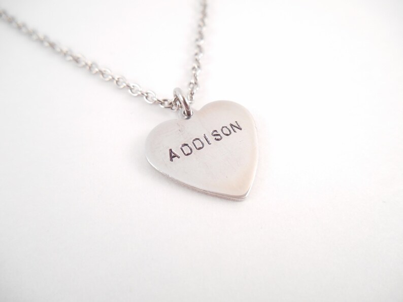 Custom Name Hand Stamped Heart Necklace Custom Heart Necklace