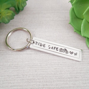 Ride Safe Keychain - Custom Motorcycle &quot;Ride Safe&quot; Hand Stamped Aluminum Key Chain