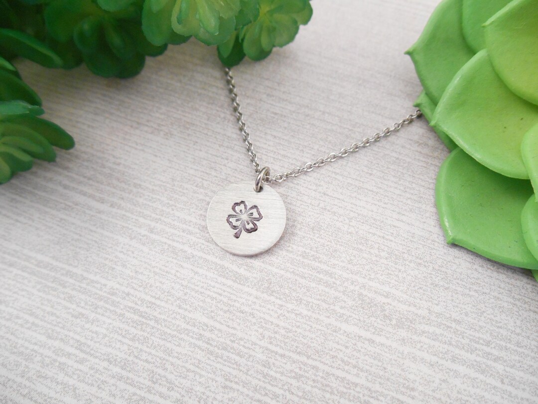 4 Leaf Clover Necklace - Small Hand Stamped 4 Leaf Clover Disc Necklace ...