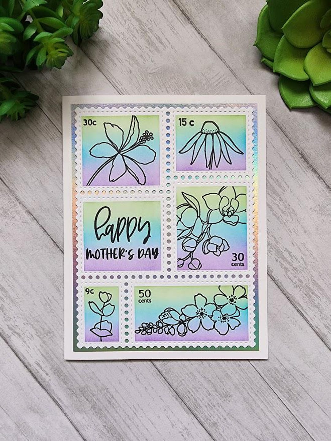 Mother's Day Card happy Mother's Day Green, Blue & Purple Ink Blend ...