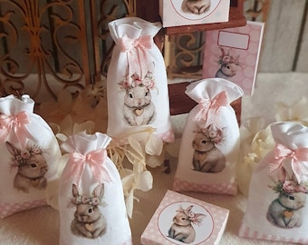 Bunnies printed bags with matching mini notebook 1:12 scale