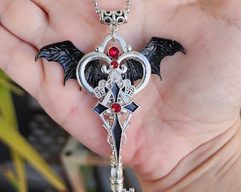 Gothic Bat Wing Key Necklace