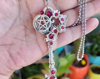 Fuchsia Pentacle Key Necklace