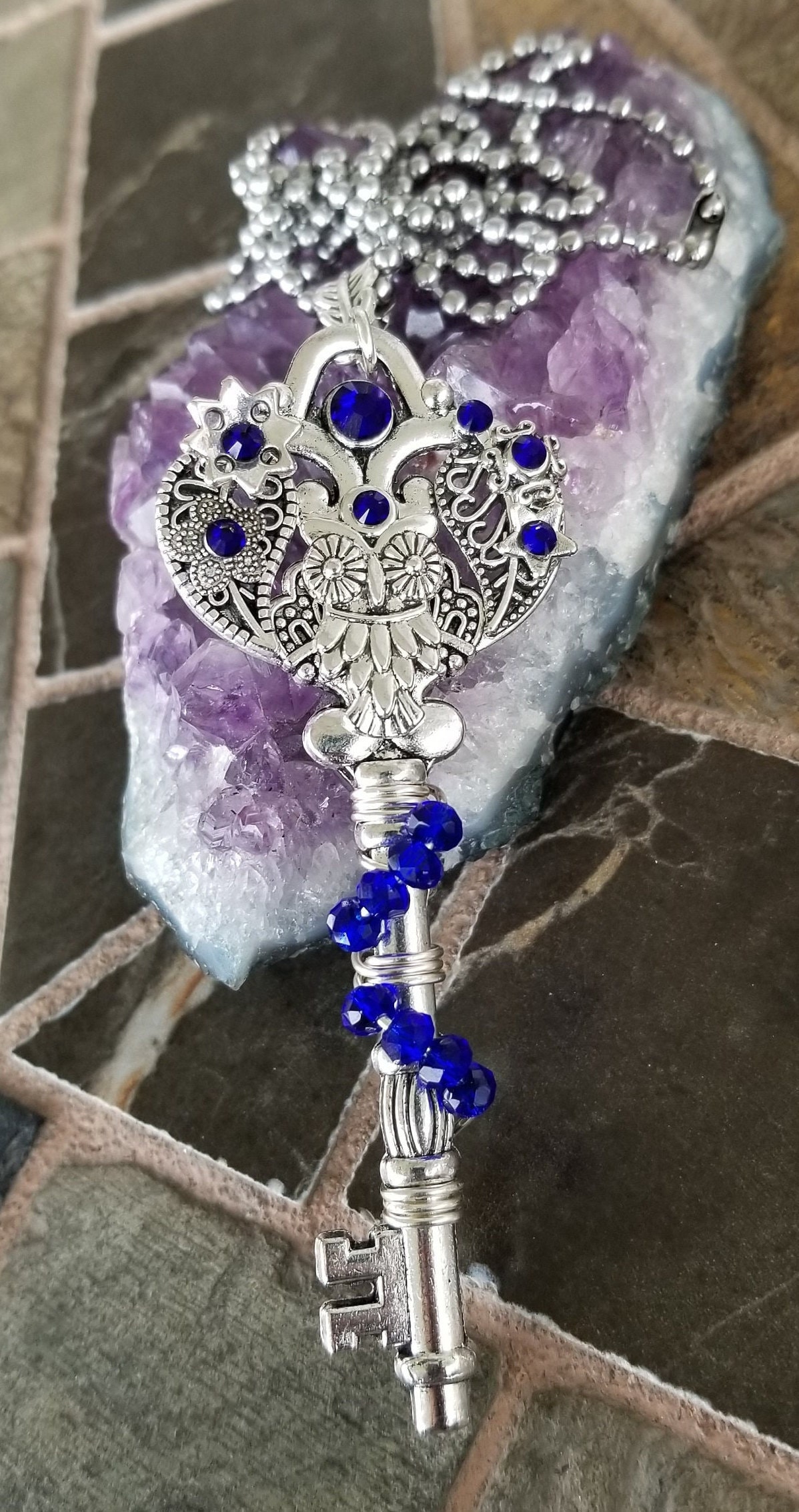 Blue Owl Key Necklace