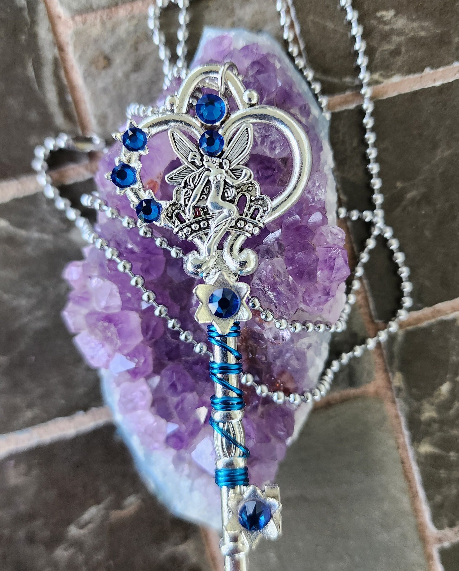 Blue Fairy Key Necklace - Etsy