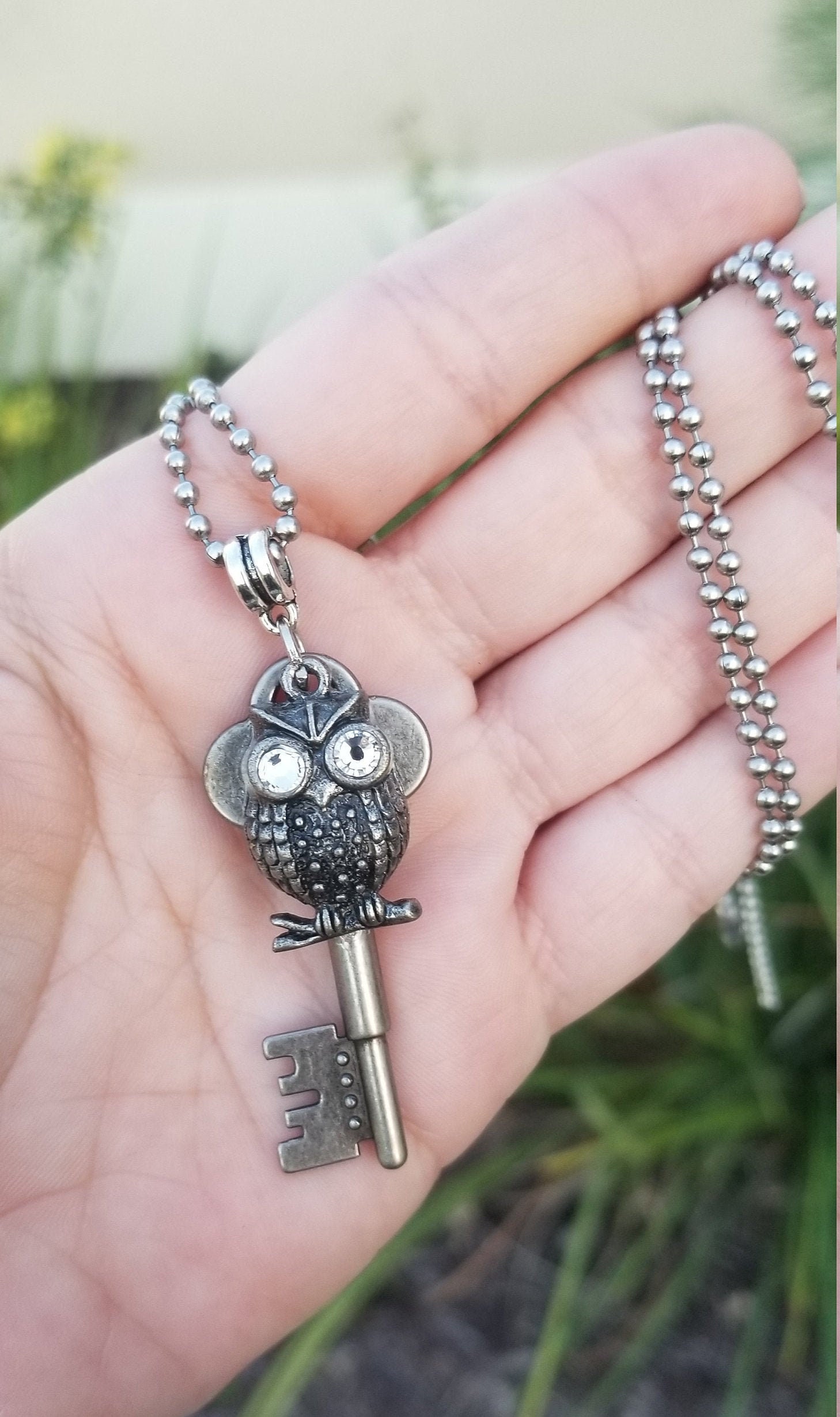 Crystal Eyed Owl Key Necklace