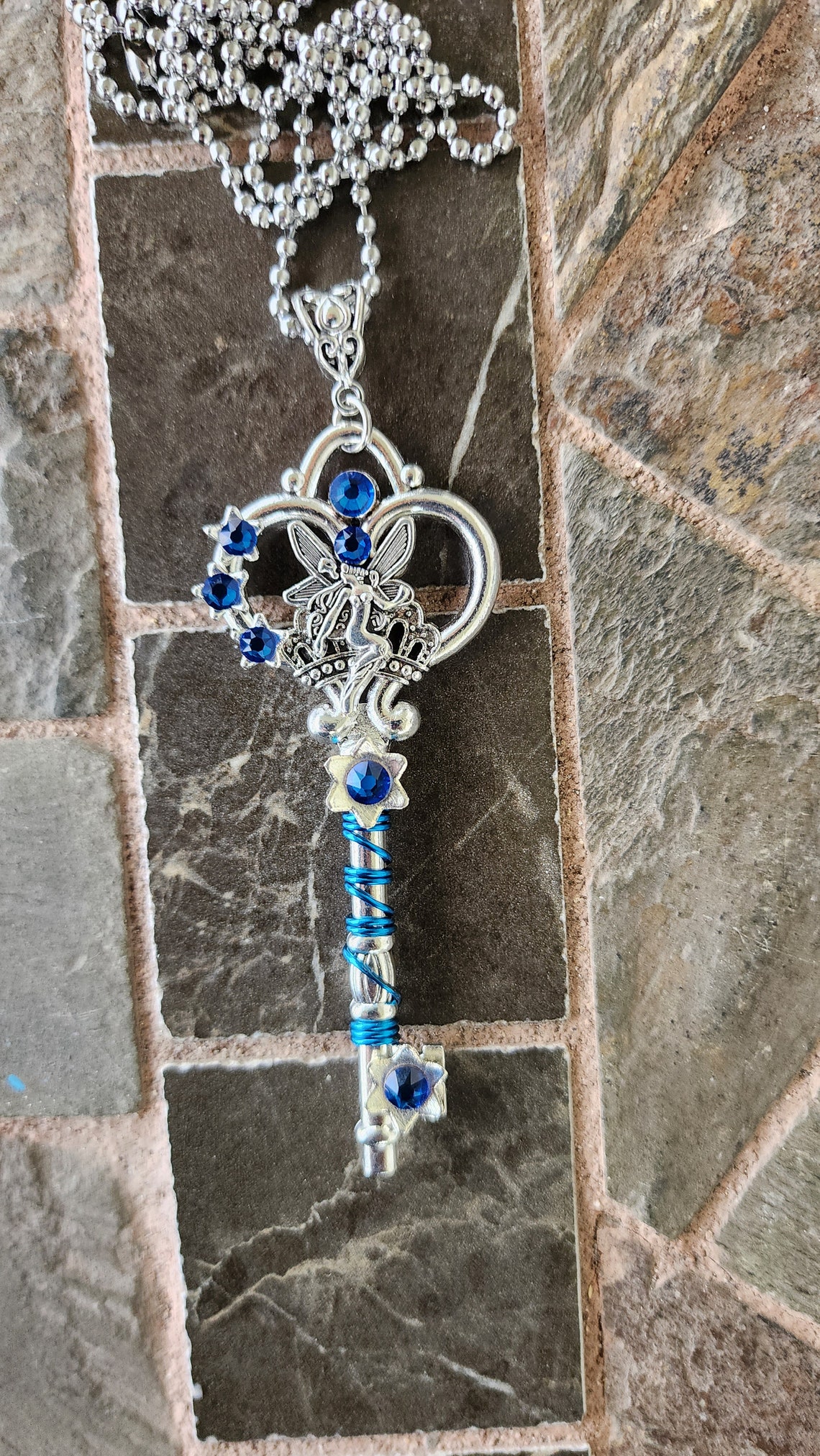Blue Fairy Key Necklace - Etsy
