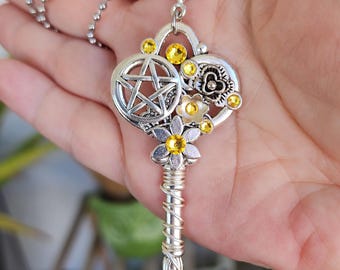 Yellow Floral Pentacle Key Necklace