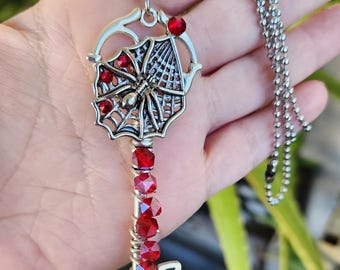 Red Spider Web Key Necklace