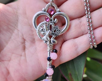 Pink & Black Fairy Key Necklace