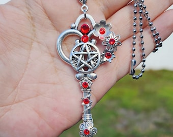 Red Pentacle Key Necklace