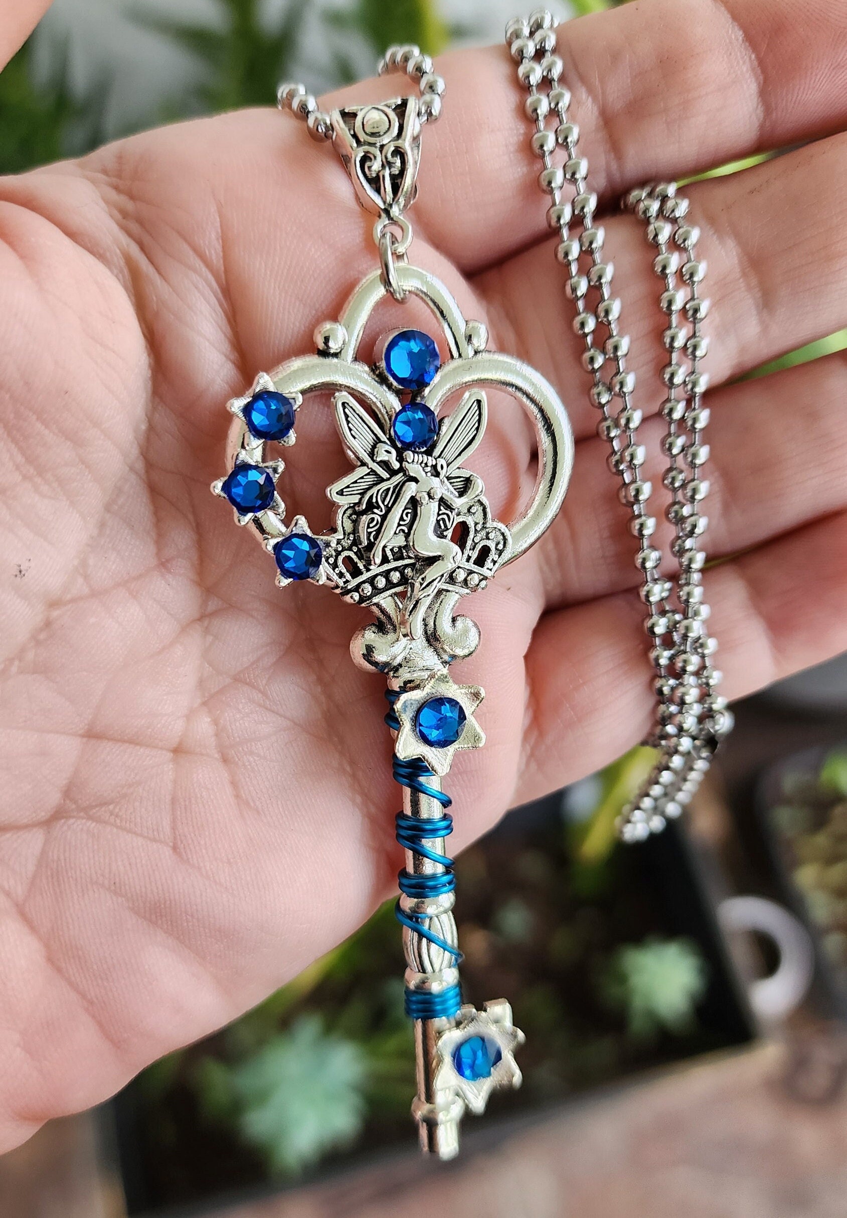 Blue Fairy Key Necklace - Etsy