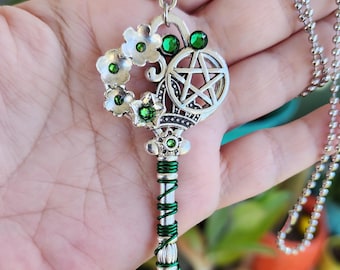 Green Pentacle Key Necklace