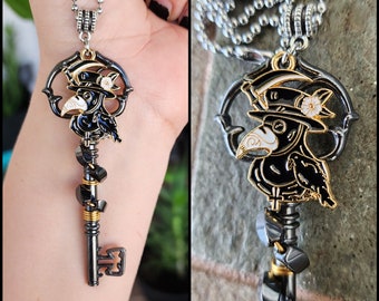 Hematite Plague Doctor Key Necklace