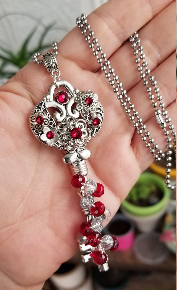 Clasp Charm / Pendant, Red Swarovski Crystal Flower Charm - Shine