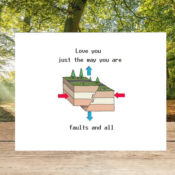 geology gift, funny geology card, my fault, love you faults and all, Seismology Gift, Funny Gift For Seismologists, anniversary card