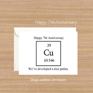 Copper 7th Anniversary Card, Funny Periodic Table Design