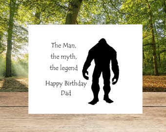 bigfoot, bigfoot birthday card, dad birthday card, funny dad birthday, funny dad birthday, sasquatch card, happy birthday dad