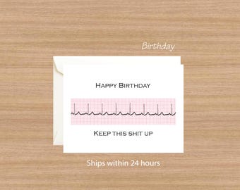 Funny Nurse Birthday Card: Normal Sinus Rhythm, Cardiac Nurse