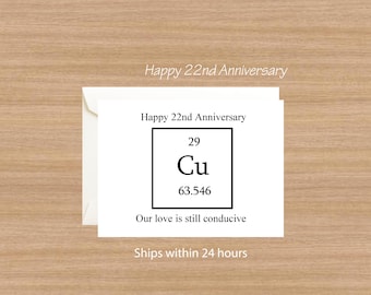 22nd Anniversary Card: Copper Wedding Gift, Chemistry-Inspired Milestone