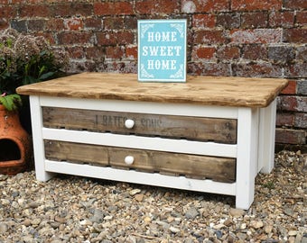 Rustic Farmhouse hand painted Coffee table/TV stand industrial