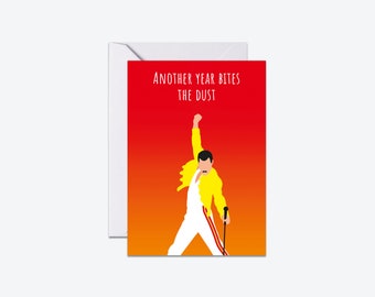 Biglietto Di Auguri Artery8 "Another Year Bites The Dust" | Queen Mercury | Per Lui/lei | 17,5x12,5 Cm Con Busta | Interno Bianco