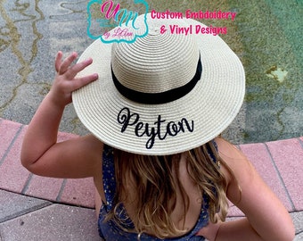 Girls/Child Monogrammed floppy beach Hat/Sun hat/Embroidered floppy hat/Beach Hat/Straw Beach Hat/Floppy Beach Hat/Kids Beach hat
