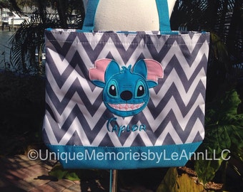 Chevron Tote/Beach Bag - Stitch inspired Disney - Free Name or monogram