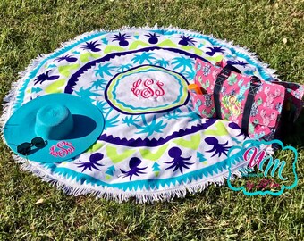 Round Pineapple Beach Towel, Personalized Beach towel, Monogrammed Beach Towel, Round Beach Towel, Sand Circle, Nautical Beach Towel Roundie