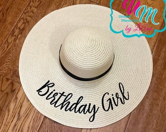 Birthday Girl Embroidered floppy Beach Hat, Birthday Hat, Floppy Beach hat, Personalized Floppy Hat, Floppy hat, Beach Hat, Straw floppy hat