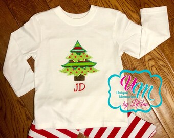 Boys Christmas Tree shirt personalized with FREE Name or Monogram, Boys Christmas shirt, Boys Holiday shirt, Boys Christmas tree shirt