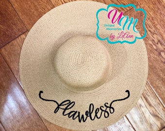 Flawless floppy Beach Hat, Wedding Hat, Bride hat, Personalized Floppy Hat, Embroidered floppy hat, Beach Hat, Straw floppy hat, Floppy Hat