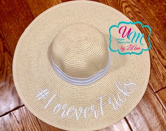 Hashtag #Forever (Last name) floppy Beach Hat, Personalized Straw Hat, Sun hat, Embroidered floppy hat, Beach Hat, Straw floppy Beach Hat