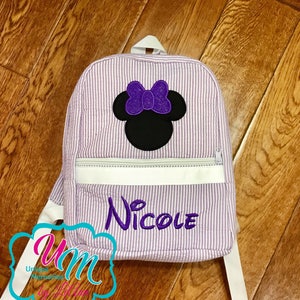 Mickey or Minnie Mouse Mini Seersucker Backpack FREE Name/monogram - School Bag, Children&#39;s backpack, Quilted, Minature Backpack, Disney bag
