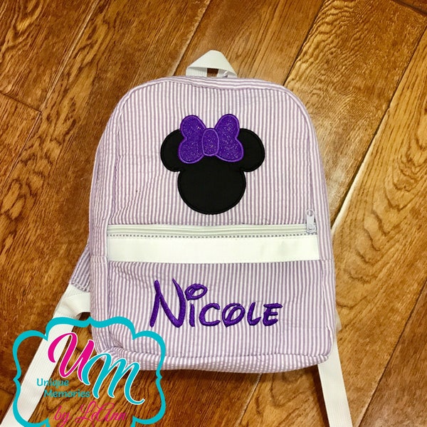 Mickey or Minnie Mouse Mini Seersucker Backpack FREE Name/monogram - School Bag, Children's backpack, Quilted, Minature Backpack, Disney bag