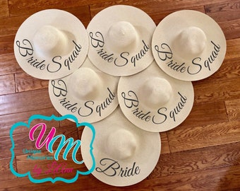 Bride Squad floppy Beach Hats, Wedding Party Hats, Bridal Party Hats, Custom Embroidered Personalized Floppy Hat, Floppy hat, Beach Hat