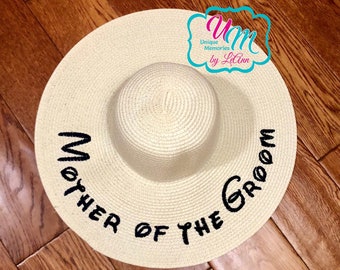 Mother of the Groom Floppy Hat, Wedding floppy Hat, Sun hat, Embroidered floppy hat, Beach Hat, Straw floppy Beach Hat, Cruise hat, Mom hat