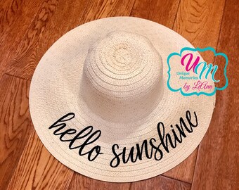 Hello Sunshine floppy Beach Hat, Personalized Straw Hat, Sun hat, Embroidred floppy hat, Beach Hat, Straw floppy Beach Hat, Straw Cruise hat