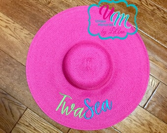 CUSTOM "YOUR NAME" floppy Beach Hat, Name Hat, Bride Beach hat, Personalized Floppy Hat, Embroidered floppy hat, Beach Hat, Straw floppy hat