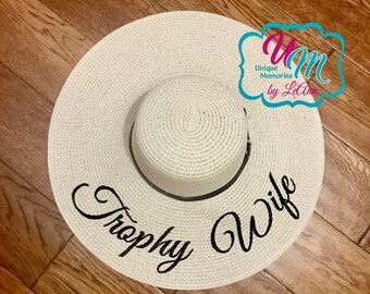 Sombrero de playa flexible Trophy Wife, sombrero de paja personalizado, sombrero para el sol, sombrero flexible bordado, sombrero de playa, sombrero de playa flexible de paja, sombrero flexible de crucero