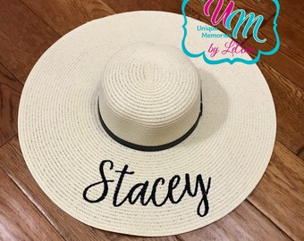 CUSTOM "YOUR NAME" floppy Beach Hat, Name Hat, Bride Beach hat, Personalized Floppy Hat, Embroidered floppy hat, Beach Hat, Straw floppy hat