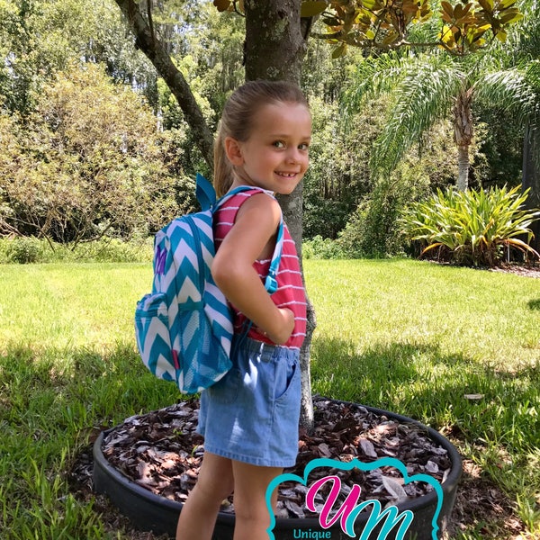 Chevron Mini Youth Backpack FREE Name or monogram - toddlers, Pre-schoolers, smaller children, Daycare backpack, Youth backpack, travel bag