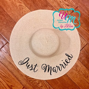 Just Married floppy Beach Hat, Personalized Straw Hat, Sun hat, Embroidered floppy hat, Beach Hat, Straw floppy Beach Hat, Honeymoon, Bride
