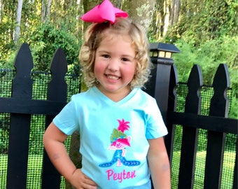 Girl Troll, Princess Poppy inspired shirt with FREE Name, embroidered, applique, Trolls, Birthday, T-shirt, tshirt, Poppy Shirt, Girls Shirt