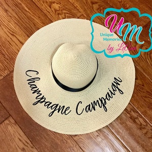 Champagne Campaign floppy Beach Hat, Personalized Straw Hat, Sun hat, Embroidered floppy hat, Beach Hat, Straw Beach Hat, Straw floppy hat