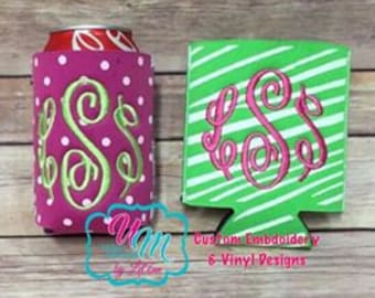 Personalized embroidered insulated can cooler Polka Dot/Zebra, Insulated Can Hugger, Monogrammed hugger, beer huggie, insulated drink holder